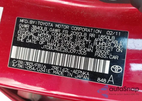 2011 Toyota Corolla Le z USA, uszkodzony, nr VIN JTDBU4EE2BJ097305